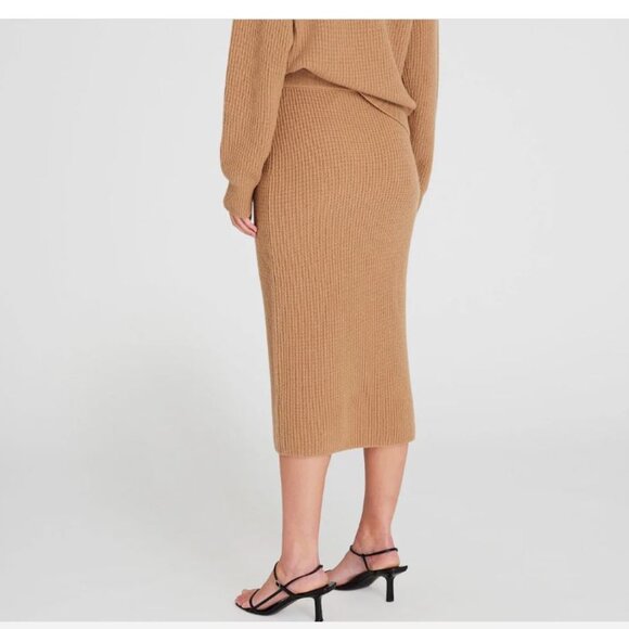 CLUB MONACO Cashmere Ribbed Midi Skirt, camel, sz L - Picture 2 of 8